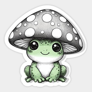 Cottage core A cute frog wearing a mushroom hat Sticker